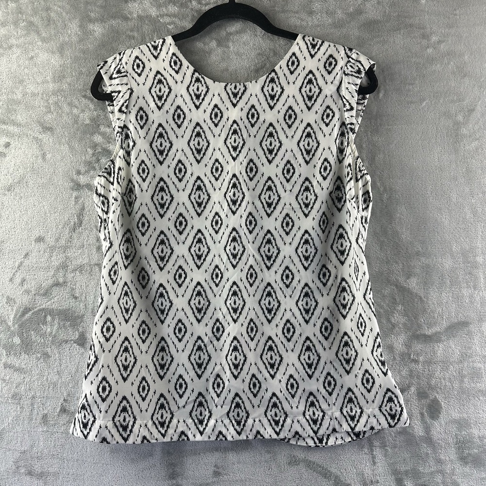 ABS Platinum Blouse Women's M White Black Tribal Print Gold Button Closure Back